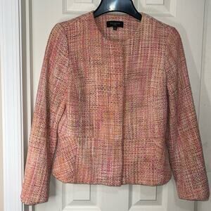 Talbots Pink Orange Tweed Waist Length Vintage Full Zip Blazer size 10P